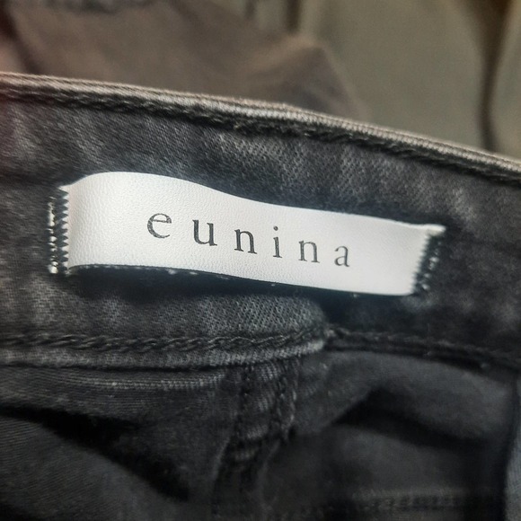 Eunina Clara Distressed High Rise Skinny Crop Jeans Womens Black Pants Size 7 - Picture 5 of 8